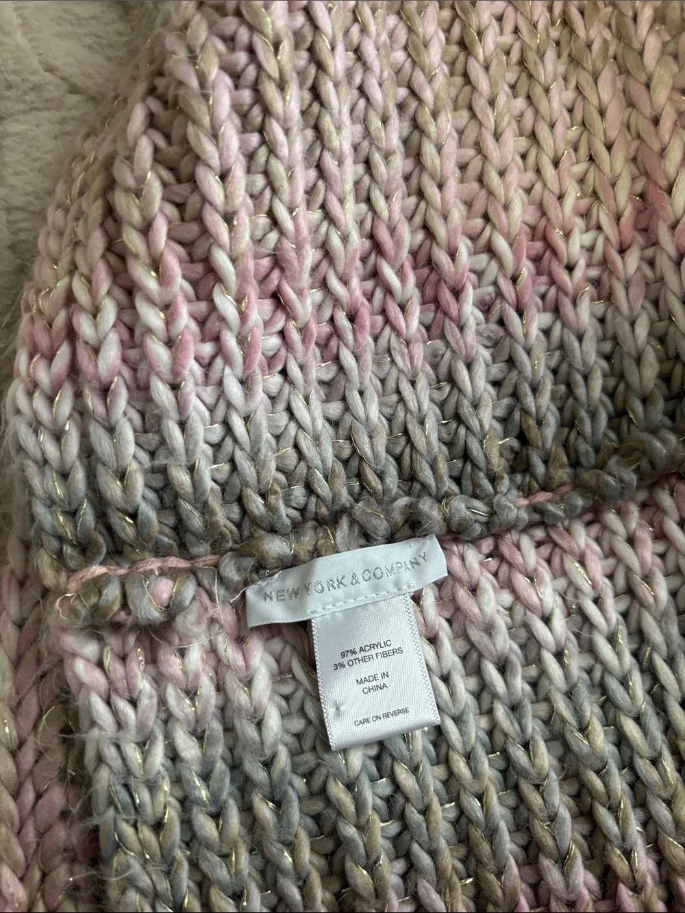 New York & Company Pink, Gray and Cream Ombre Chunky Knit Scarf infinity style
